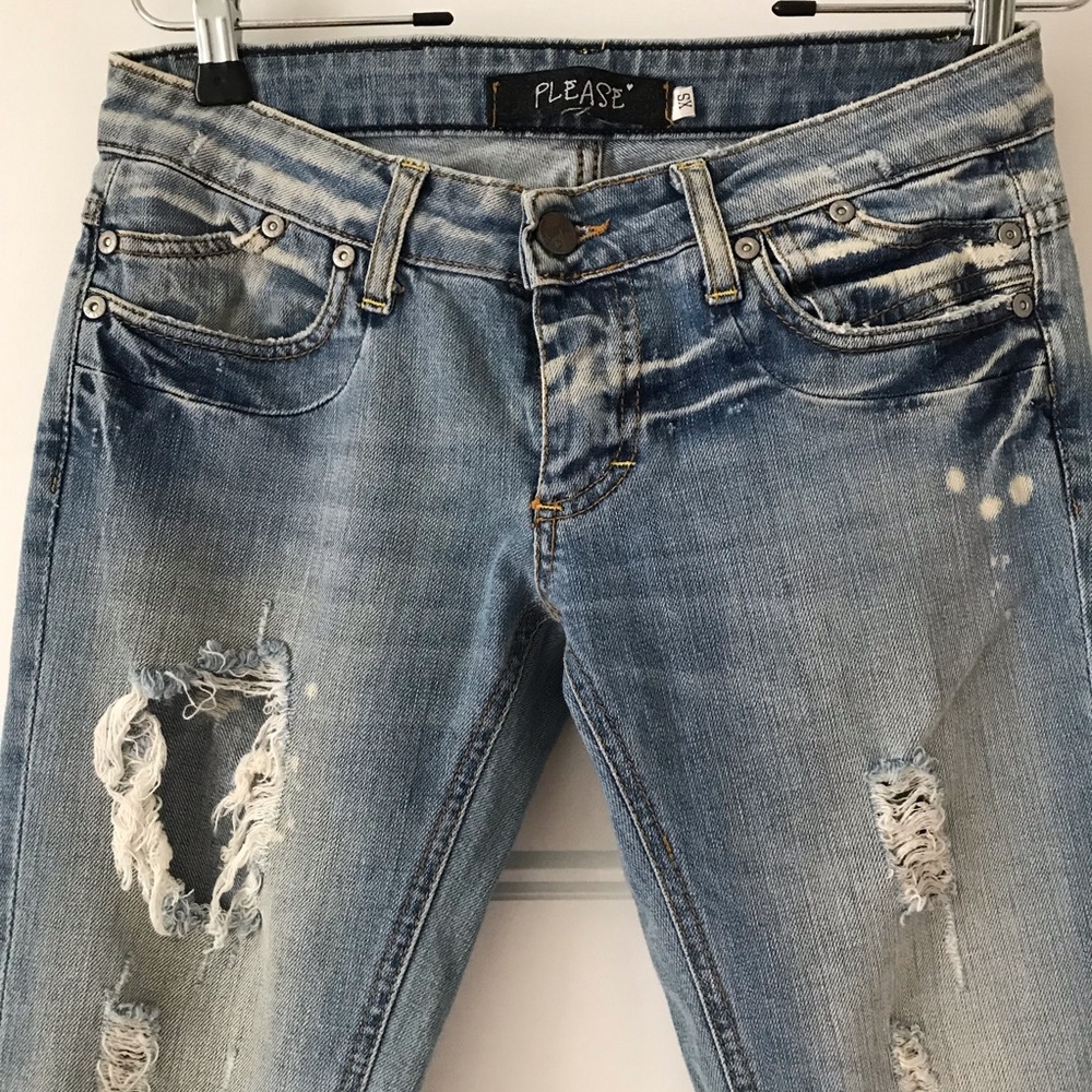 Straight leg light wash destructed Please Italian jeans